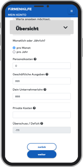 Screenshot: Stundensatztool Mobile